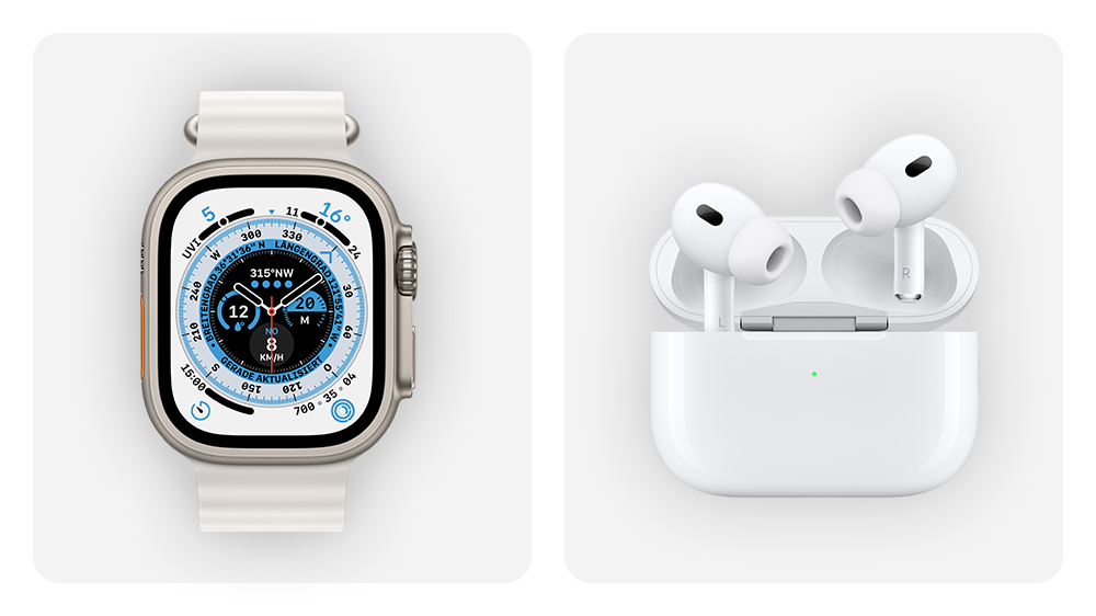早い者勝ち！airpods pro  Apple Watch Jetzt kaufen: AirPods Pro und Apple Watch Ultra.